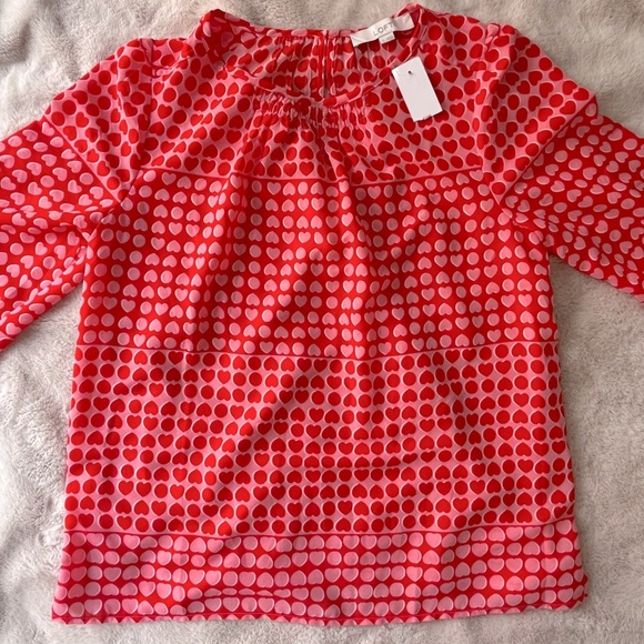 2/$20 ✨NWT LOFT Long Sleeve Pink Red Heart Chiffon Blouse Size S - Picture 7 of 10